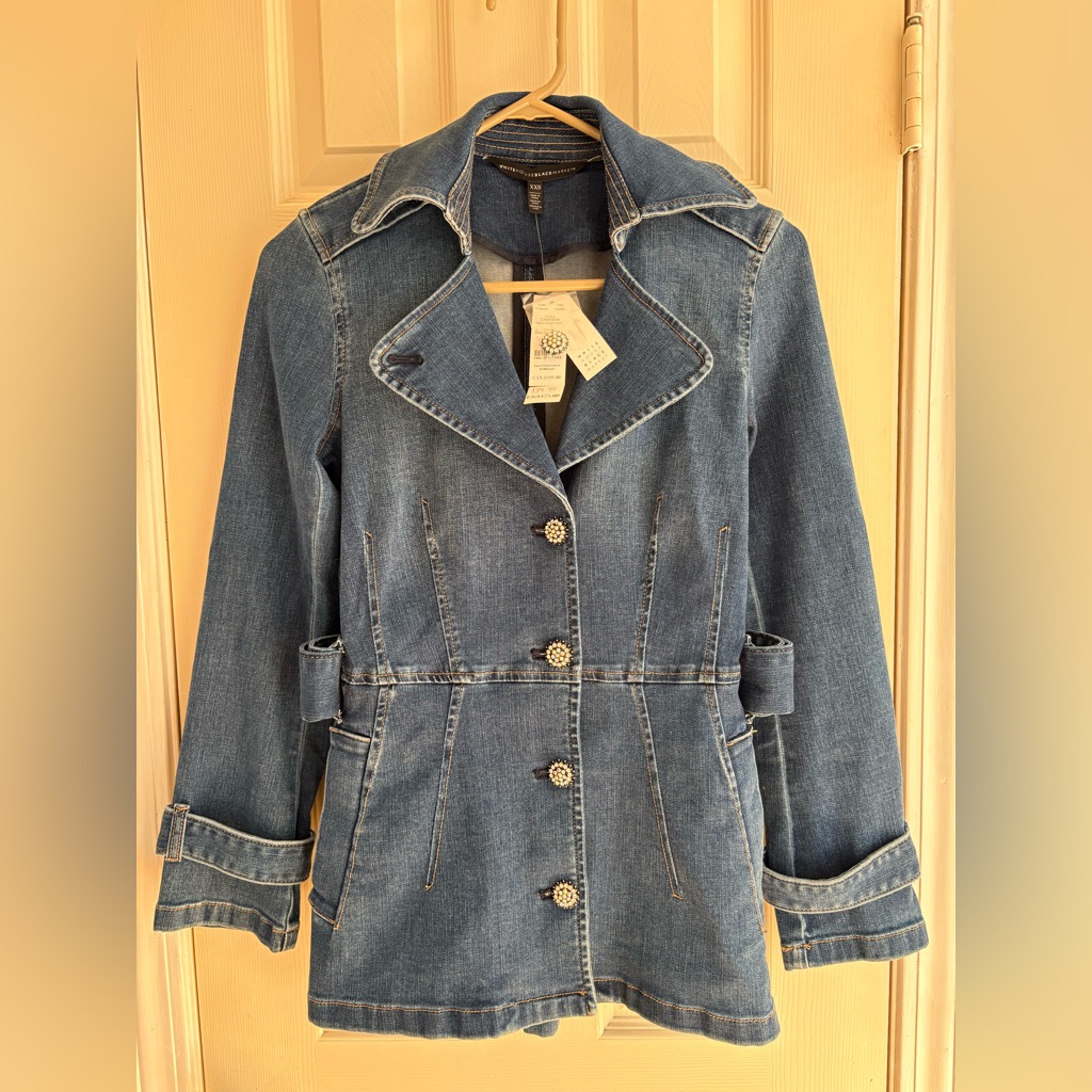 Nwt White House Black Market Denim Belted Trench Jacket - Xxs